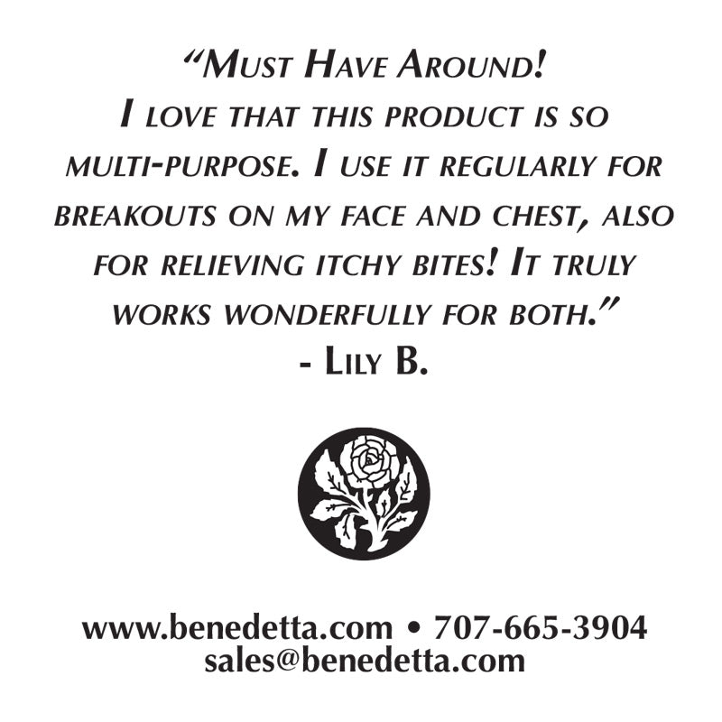 Must have around! I love that this product is so multi-purpose. I use it regularly for breakouts on my face and chest, also for relieving itchy bites! It truly works wonderfully for both from Lily B.
